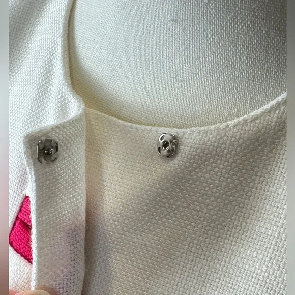 Vintage 1980s Howard Wolf Sheath Dress Short Sleeves Fuchsia Pink & White Size 4 - Picture 8 of 11